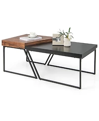 Sugift Coffee Table Set of 2 with Powder Coated Metal Legs-Black