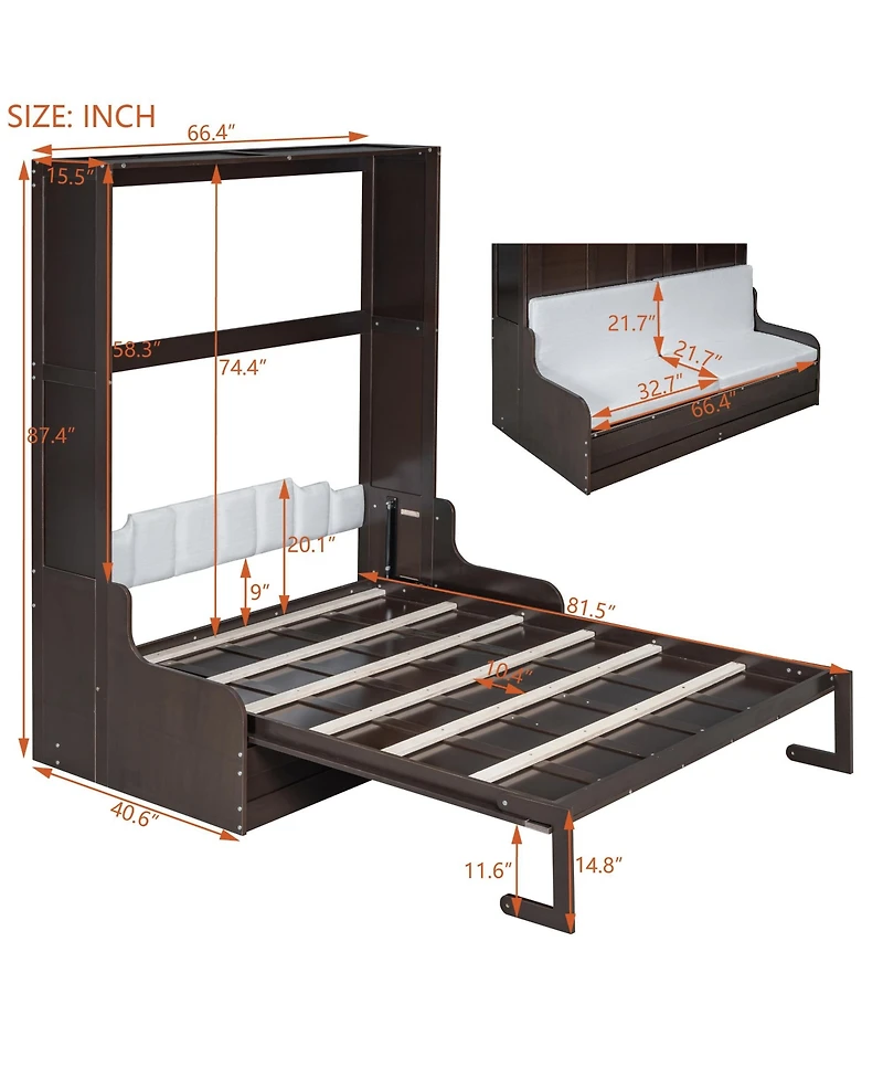 Streamdale Queen Murphy Bed Wall with Cushion,Gray