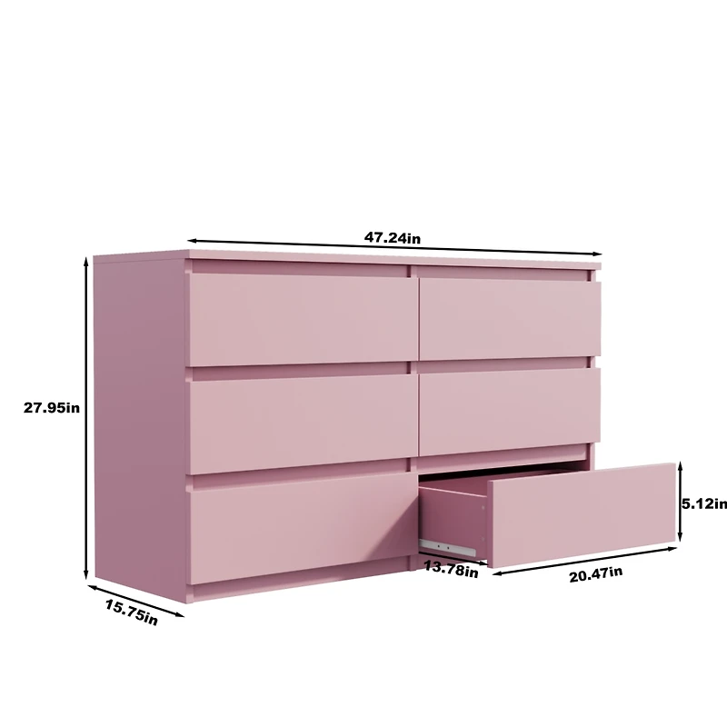 Streamdale Pink Large 6 drawers chest of drawer dressers table
