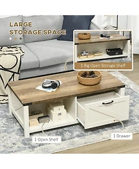 Rustic Farmhouse Coffee Table with Storage and Drawer