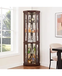 Simplie Fun Corner Glass Display Cabinet with Lights for Living Room