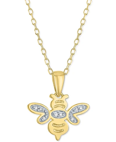 Diamond Accent Bee Pendant Necklace in 14k Gold-Plated Sterling Silver, 16" + 2" extender