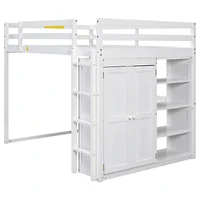 Streamdale Gray Wooden Full Loft Bed with Wardrobe and Led Light