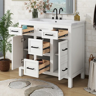 Streamdale 36" Integrated Sink Vanity 4 Drawers, 2 Doors