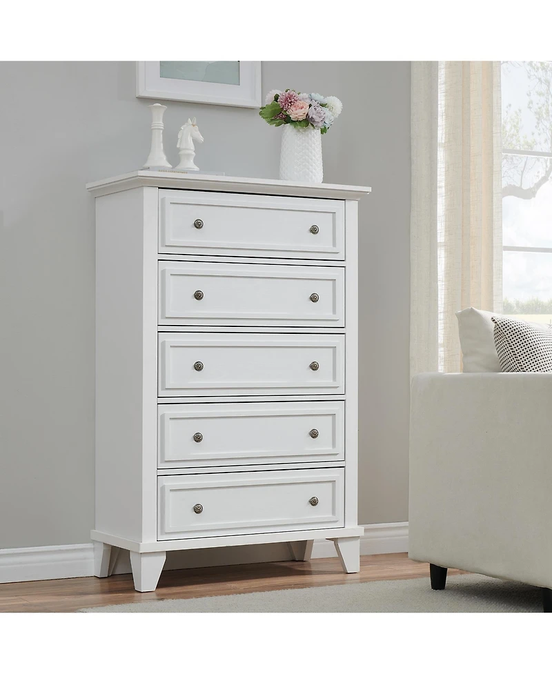 gaomon 5 Drawers Dresser,Storage Dresser with Metal Handles,Chest of Drawers for Bedroom, Living Room, Hallway, Office, Woodeen Dresser(White)_15.7"D
