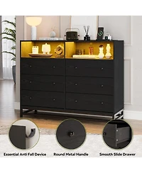 gaomon Modern 6-Drawer Dresser with Led Lights and Charging Station - Large Capacity Storage Cabinet for Bedroom - Black_52.76"D x 18.5"W x 8.27"H