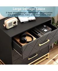 gaomon 3 Drawer Dresser, Wood Chest Drawers with Storage for Closet, Bedroom, Drawers Dresser Modern Bedside Nightstand with Gold Handles,Black_15.8"D