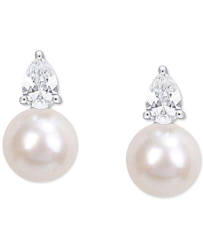 Cultured Freshwater Pearl (8-1/2mm) and Birthstone Stud Earrings 18k Gold-Plated Sterling Silver, Rose Silver or