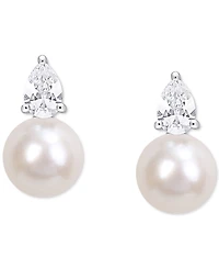 Cultured Freshwater Pearl (8-1/2mm) and Birthstone Stud Earrings 18k Gold-Plated Sterling Silver, Rose Silver or