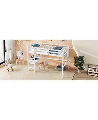 Streamdale Furniture Twin Loft Bed with Desk, Bookcase, and Guardrails in White