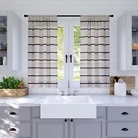 Twill Stripe Anti-Dust Linen Blend Sheer Cafe Curtain Pair