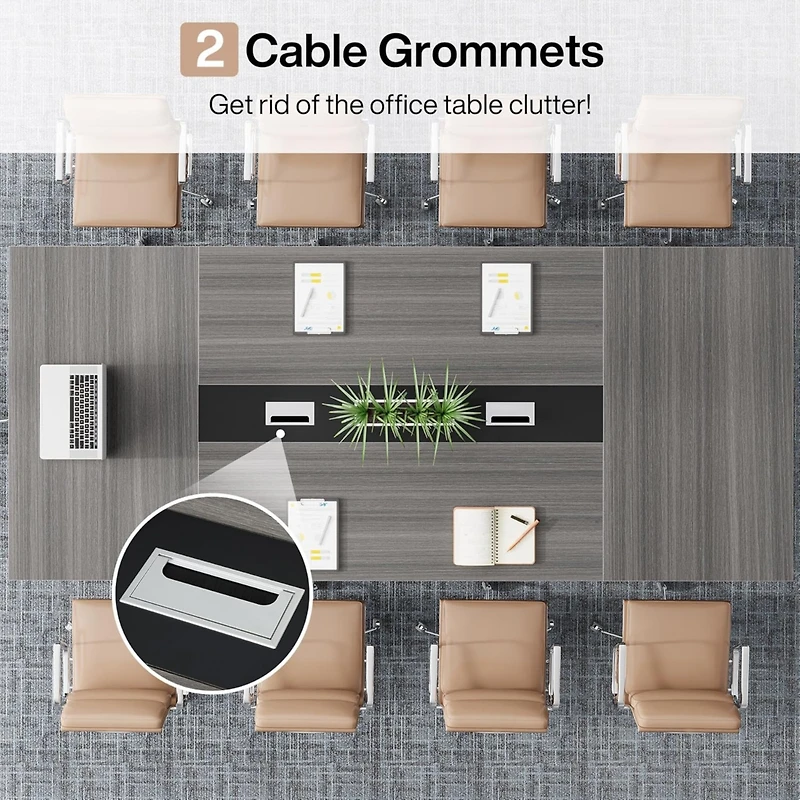 Tribesigns 94.5-Inch Conference Table for 10 People, Industrial 8 Ft Meeting Table with Two Grommets, Rectangular Podcast Training Table