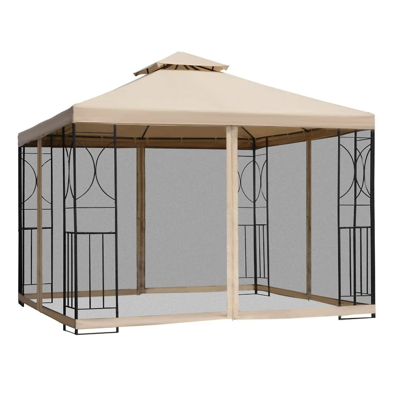 10' x 10' Patio Gazebo with Corner Shelves and Vented Roof