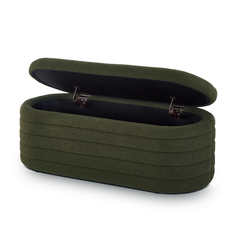 Boucle Fabric Ottoman Bench with Storage and Safety Hinge