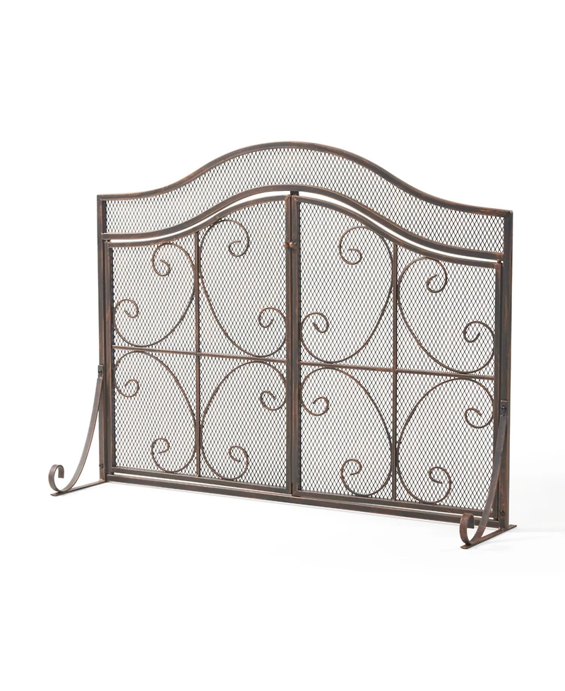 Streamdale Gary Modern 3-Panel Iron Fire Screen With Doors, Black Copper Finish
