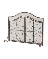Streamdale Gary Modern 3-Panel Iron Fire Screen With Doors, Black Copper Finish