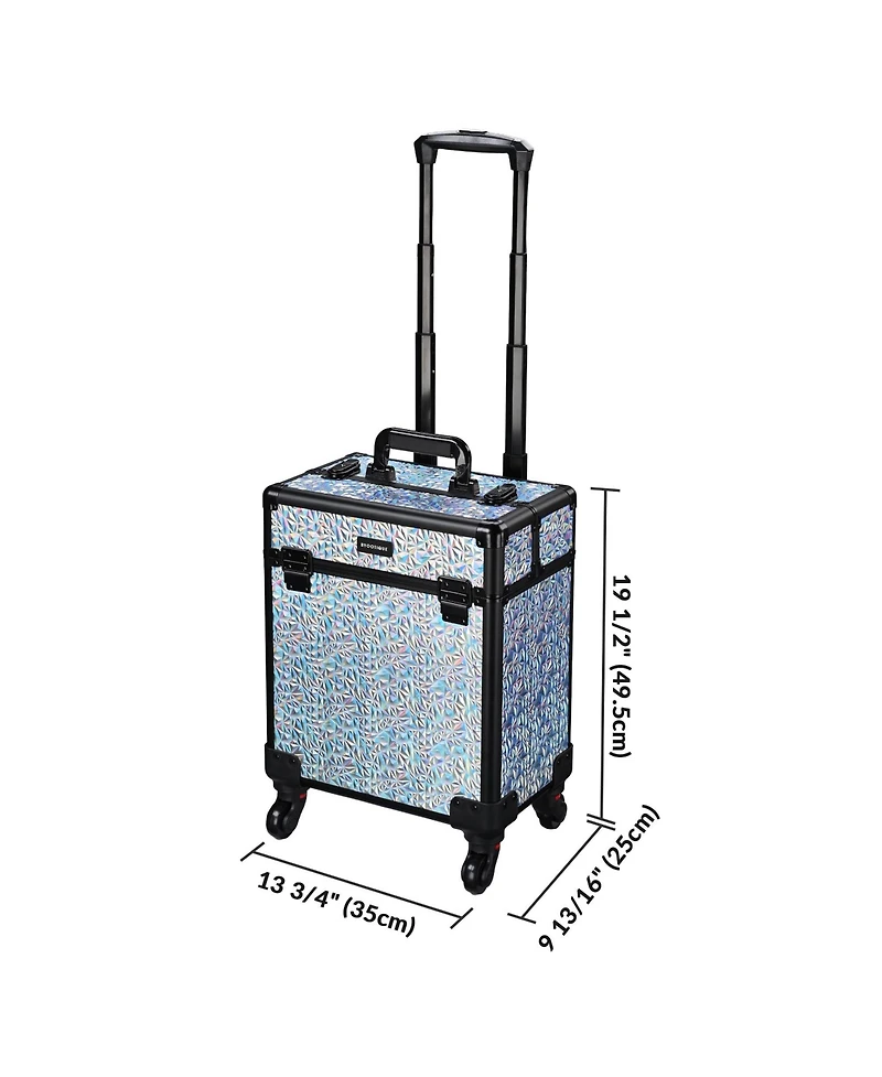 Byootique Rolling Makeup Train Case Cosmetic Trolley Organizer Mermaid Silver