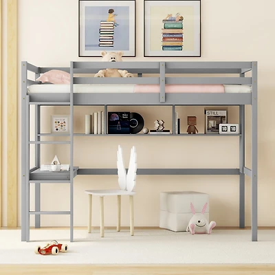 Streamdale Furniture Twin Loft Bed with Desk, Bookcase, Guardrails