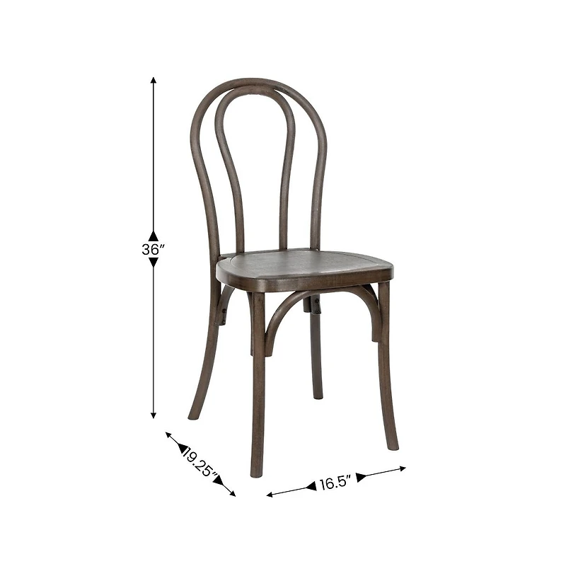 Hensler Set Of 2 Weather-Resistant Wood Look Stackable Resin Thonet Chairs For Indoor/Outdoor Use