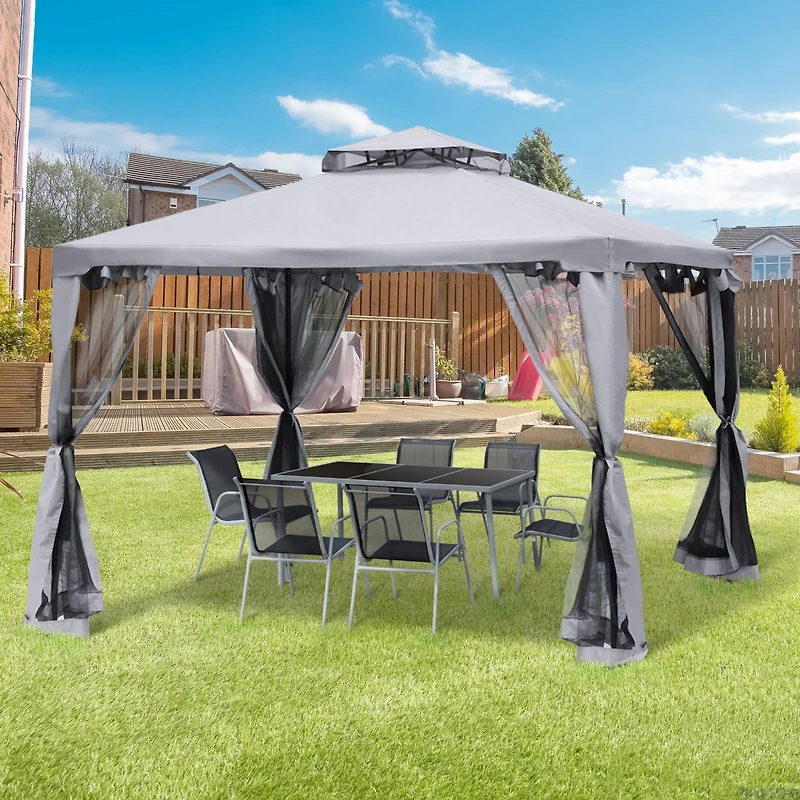 Patio Gazebo with 2-Tier Roof and Netting (9.6'x9.6')