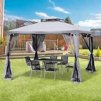 Patio Gazebo with 2-Tier Roof and Netting (9.6'x9.6')