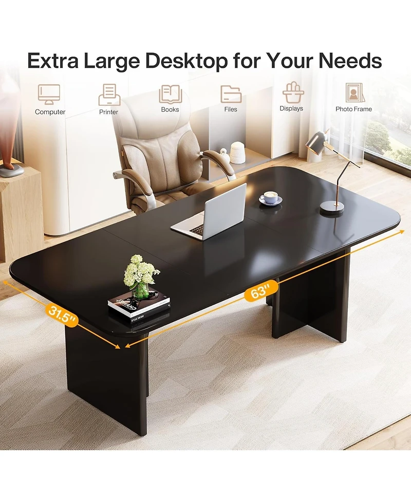 Tribesigns 62.99" Large Desk, Modern Home Office Computer Desk for 1-2 Person, Minimalist Double Pc Writing Table Study Executive with Arch