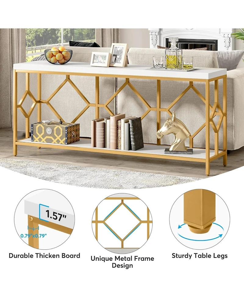 Tribesigns 71 Inch Extra Long Sofa Table, Narrow Long Sofa Console Tables Behind Couch Table with Open Storage Shelf