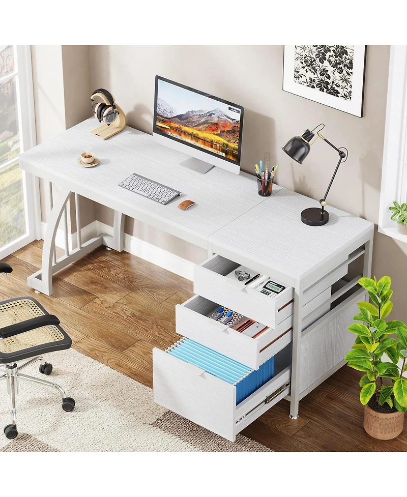 Tribesigns 59 Inch Computer Desk with 3 Drawers, Industrial Pc Desk Study Writing Table Workstation with File Storage, Home Office Desks with Large De