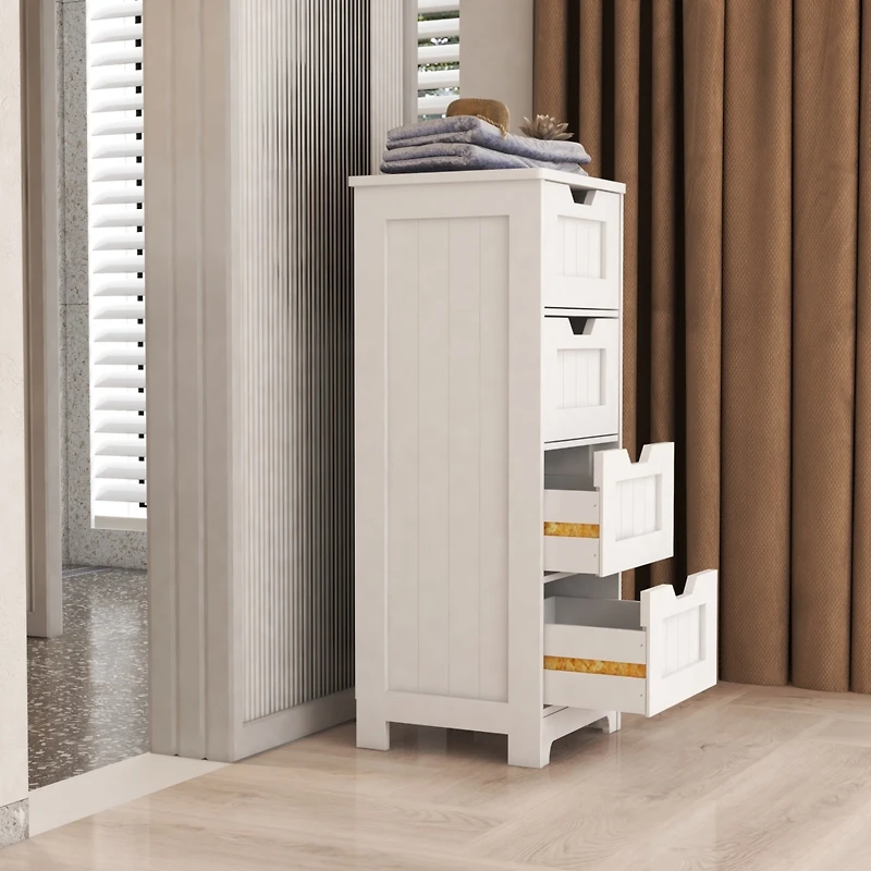 White 4-Drawer Storage Cabinet for Bathroom, Living Room, Kitchen