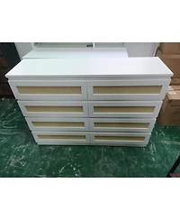 8 Drawer Double Dresser for Bedroom, Rattan Chest of Dressers, Modern Wooden Dresser Chest, Beside Table for Closet, Nursery, Living Room and Entryway