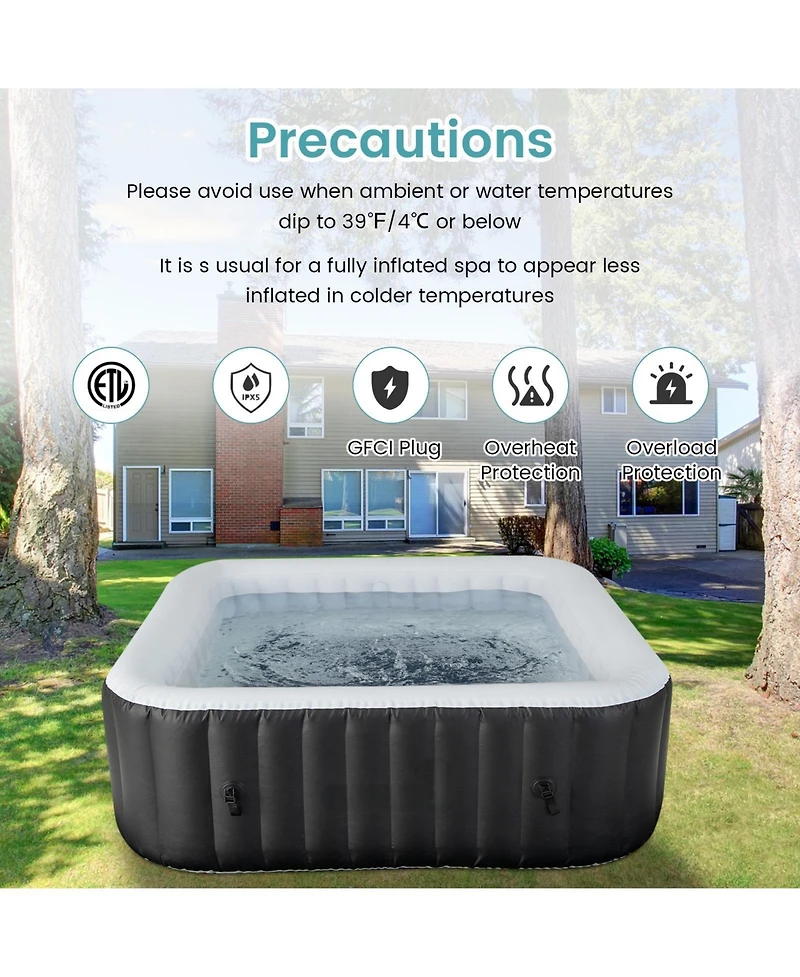 Rectangular Blowup Pool Hottub with 130 Air Jets for 4-6 Person-Black