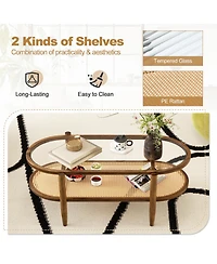 Skonyon 2-Tier Coffee Table with Tempered Glass Tabletop and Acacia Wood Frame