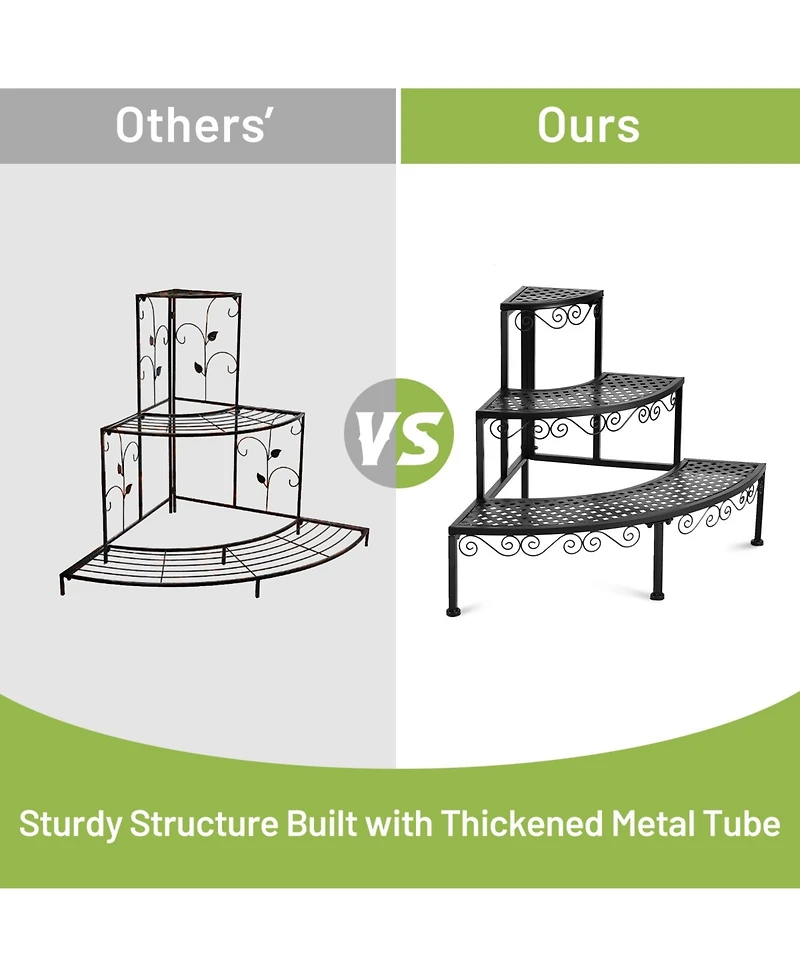 Sugift 3-Tier Corner Metal Flower Ladder Plant Stand