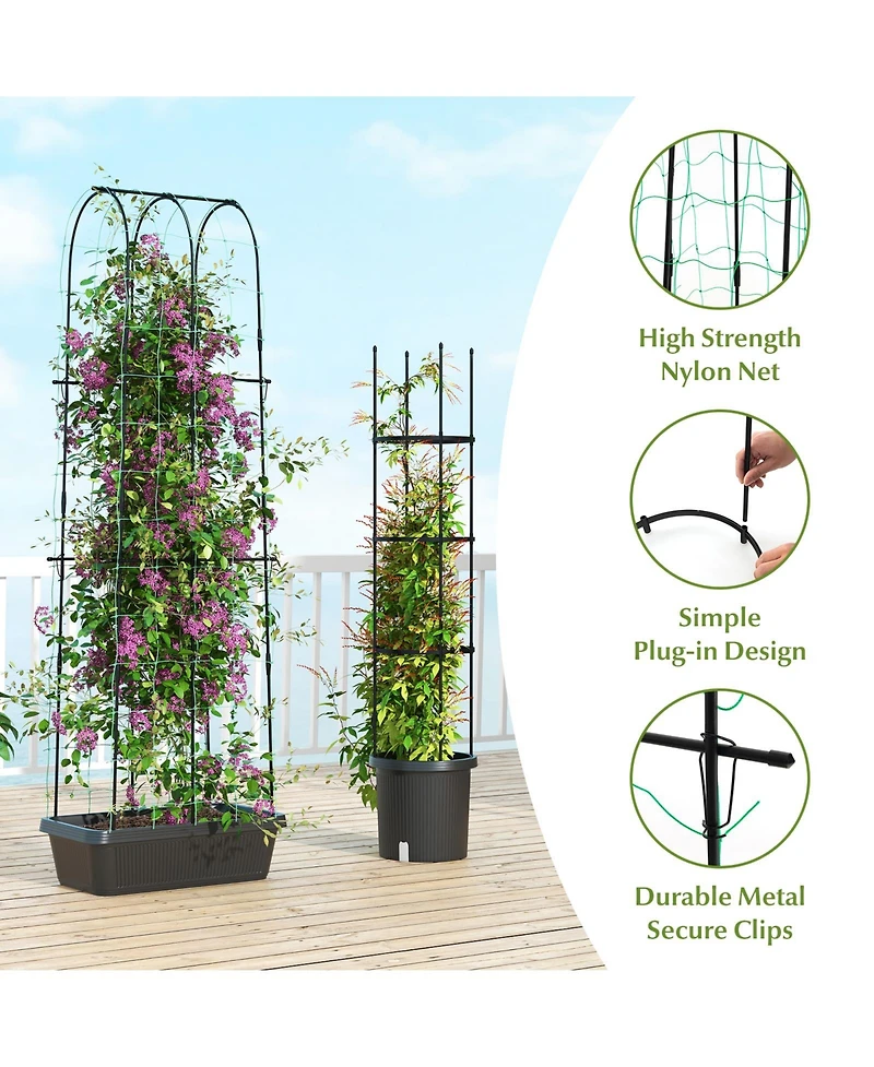 Sugift 2 Pack Garden Planters with Trellis Cucumber Trellis Tomato Cage-Black