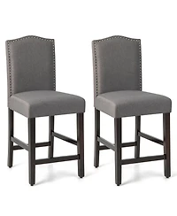 Skonyon 25 Inch Set of 2 Upholstered Counter Height Bar Stools with Rubber Wood Legs