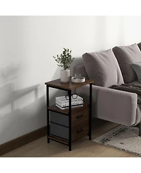 Skonyon 3-Tier Retro Nightstand with 2 Removable Fabric Drawers and Open Shelf-Walnut