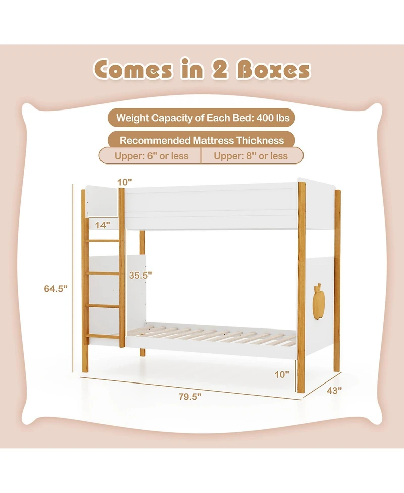 Skonyon Twin Over Twin Bunk Bed with Integrated Ladder and Safety Guardrails-Twin Size