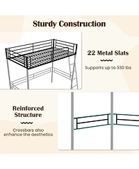 Skonyon Twin Metal Loft Bed Frame with Ladder and Metal Slats Support-Black