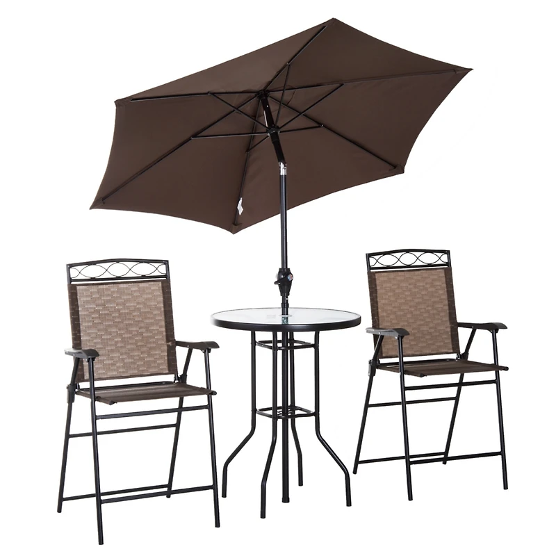 4-Piece Patio Dining Set with Folding Chairs and Adjustable Umbrella