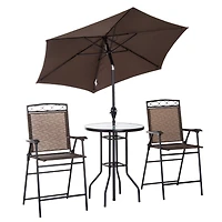 4-Piece Patio Dining Set with Folding Chairs and Adjustable Umbrella