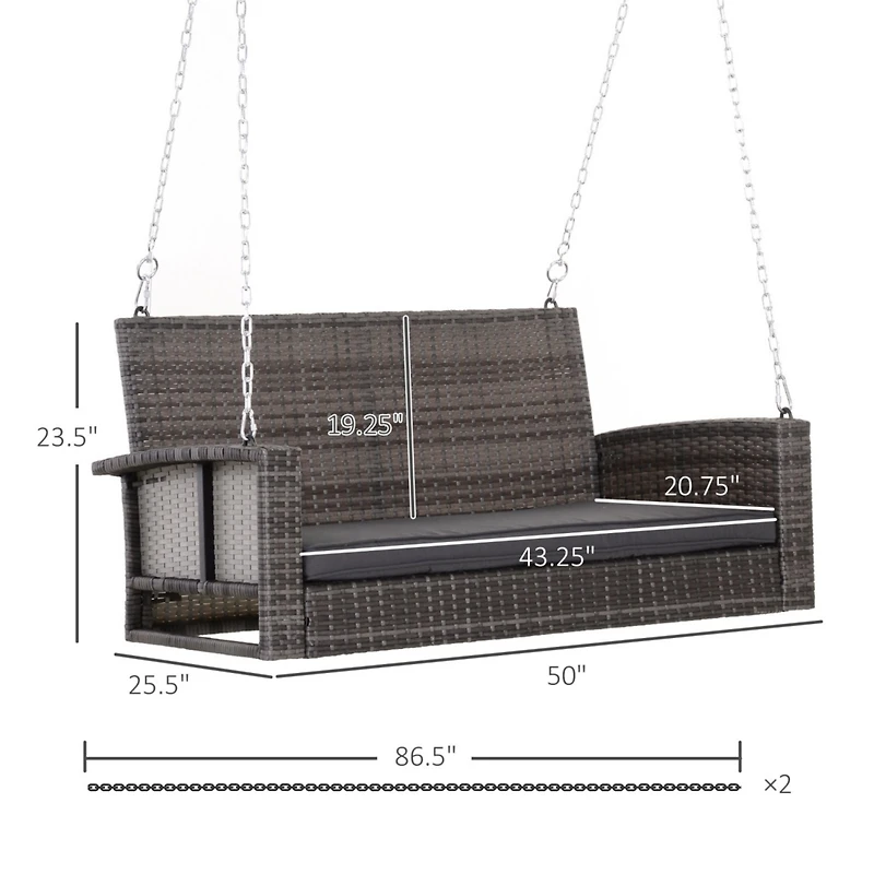 2-Person Wicker Swing Bench with Cushions