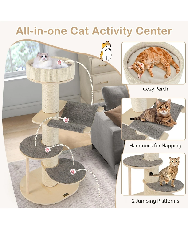 Skonyon 47 Inches Cat Tree for Indoor Cats with Thickened Sisal Scratching Posts-Gray