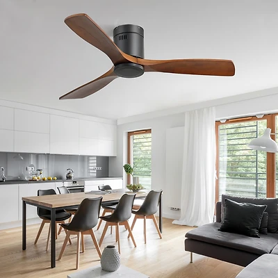 Sofucor 52" Flush Mount Wood Ceiling Fan Without Lights