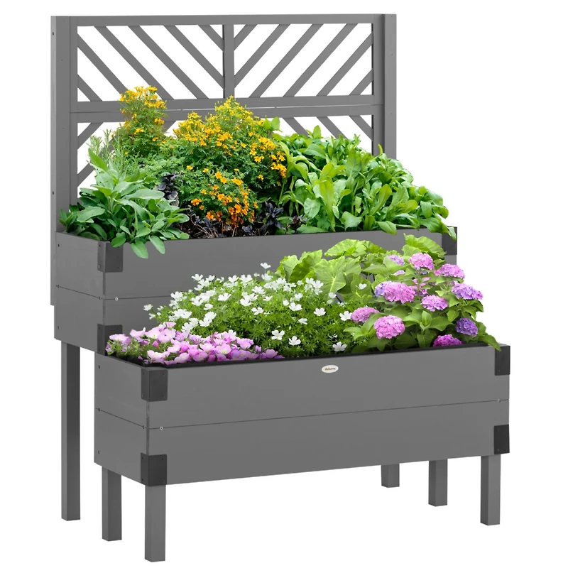 Streamdale Furniture 2-Tiered Trellis Garden Bed, Wooden Planter Box with Legs