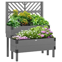 Streamdale Furniture 2-Tiered Trellis Garden Bed, Wooden Planter Box with Legs