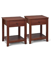 Sugift Set of 2 Nightstand with Storage Shelf and Pull Handle