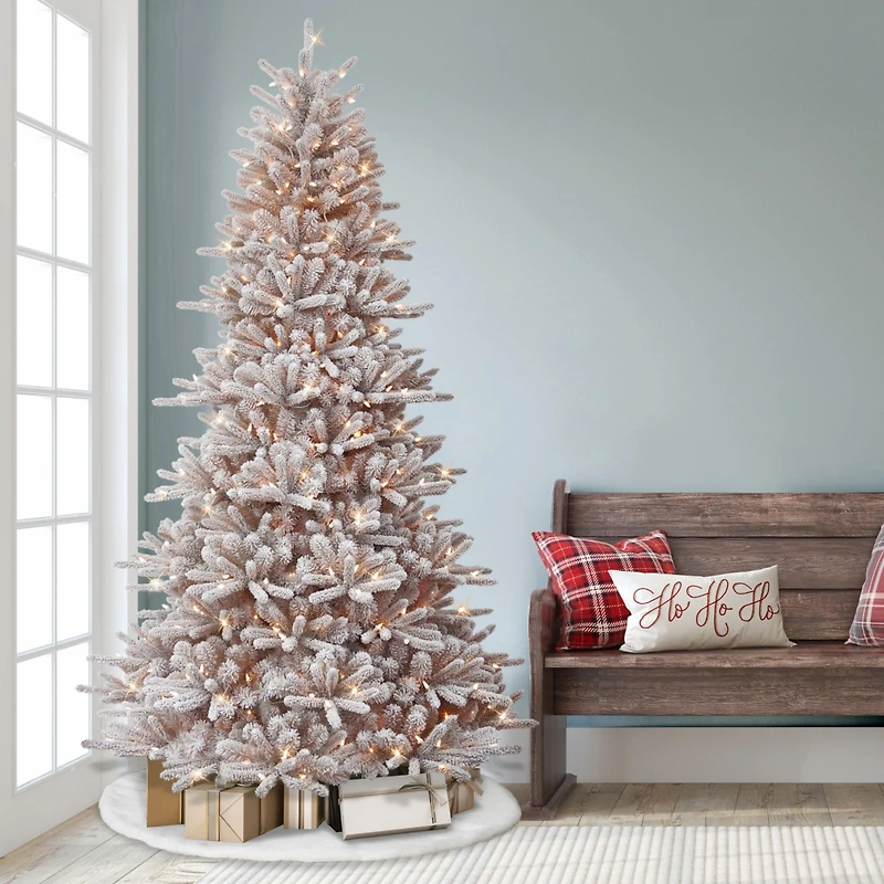 Puleo 7.5-ft. Snowy Bennington Fir Tree with 500 Clear Lights & Stand