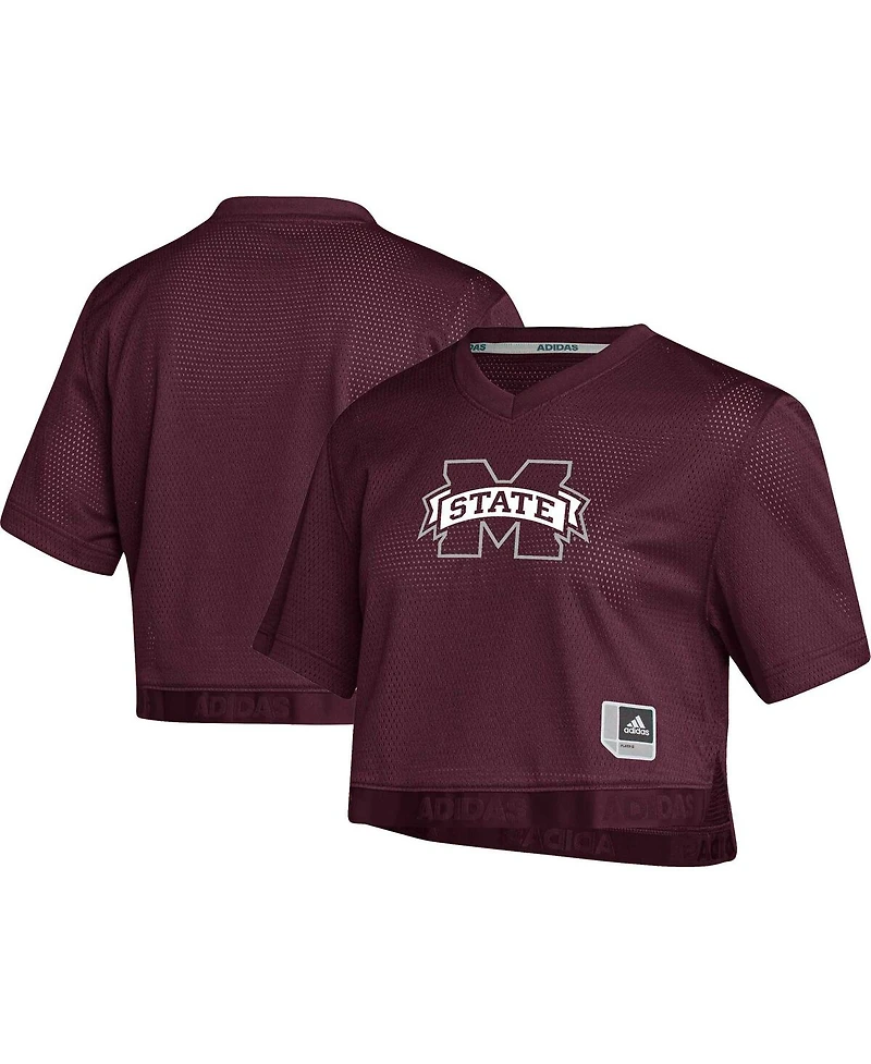 Adidas Women's Maroon Mississippi State Bulldogs Primegreen V-Neck Cropped Jersey