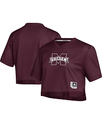 Adidas Women's Maroon Mississippi State Bulldogs Primegreen V-Neck Cropped Jersey
