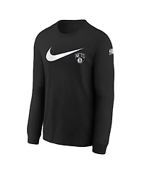Nike Big Boys and Girls Black Brooklyn Nets Swoosh Long Sleeve T-Shirt